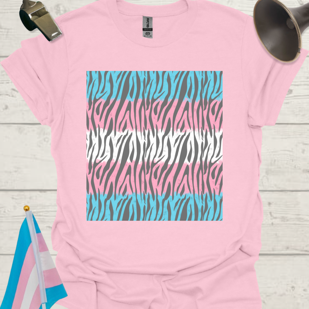 Transgender Pride T-Shirt, Cubism Grey Tiger Stripes Pattern Unisex Softstyle