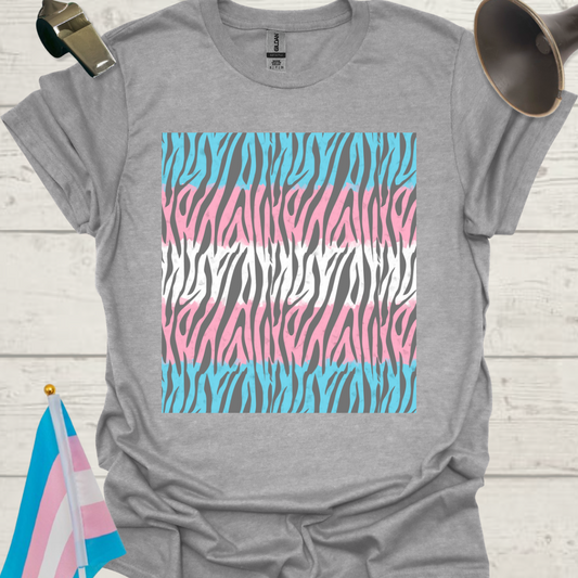 Transgender Pride T-Shirt, Cubism Grey Tiger Stripes Pattern Unisex Softstyle