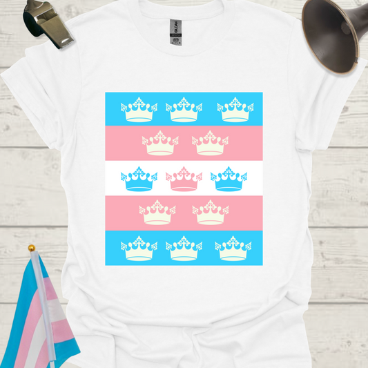 Transgender Pride Flag, Crowns Pattern T-Shirt