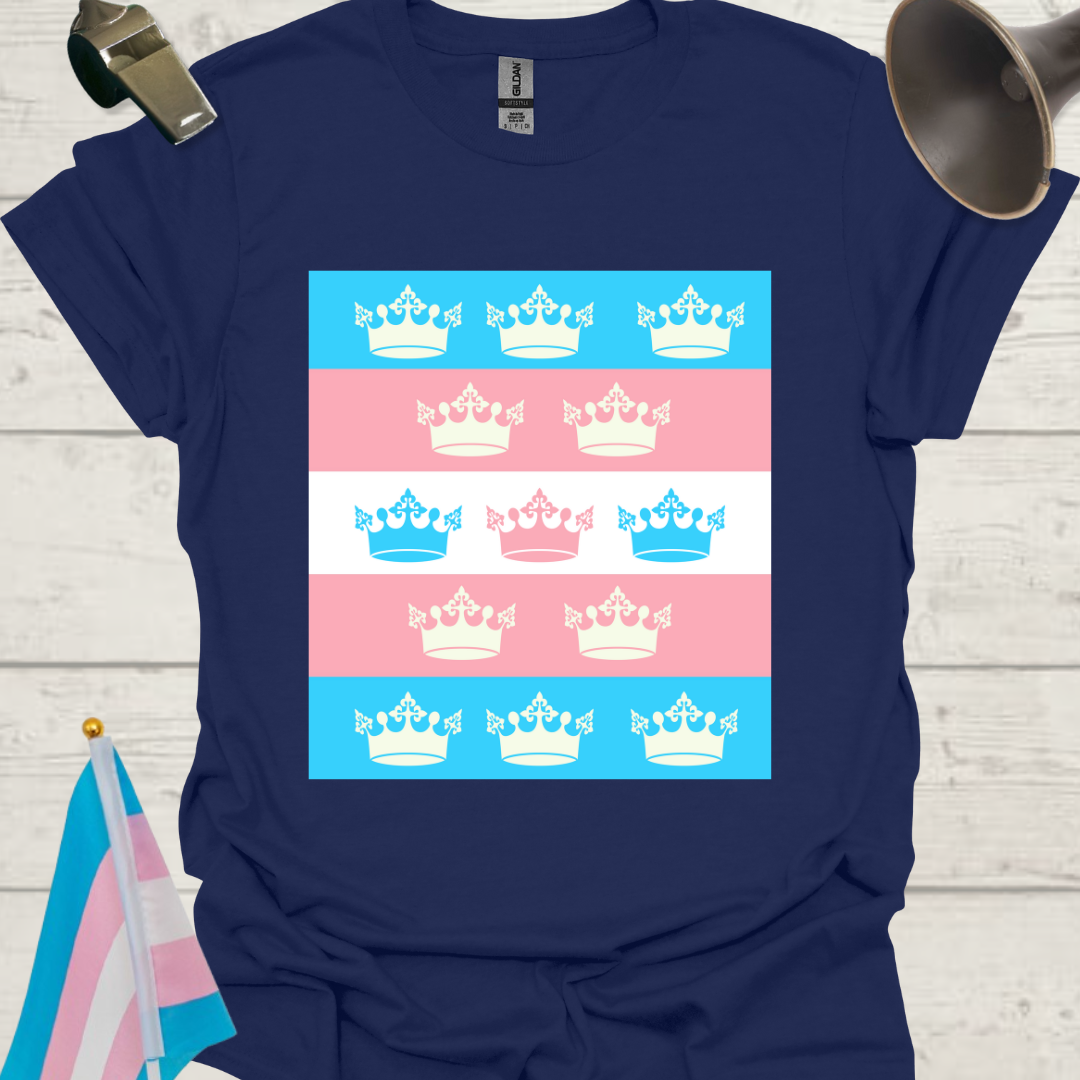 Transgender Pride Flag, Crowns Pattern T-Shirt