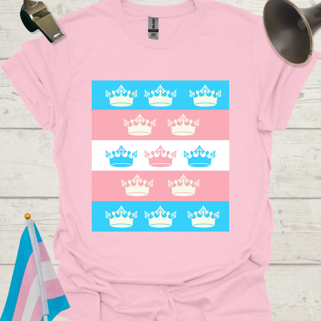 Transgender Pride Flag, Crowns Pattern T-Shirt