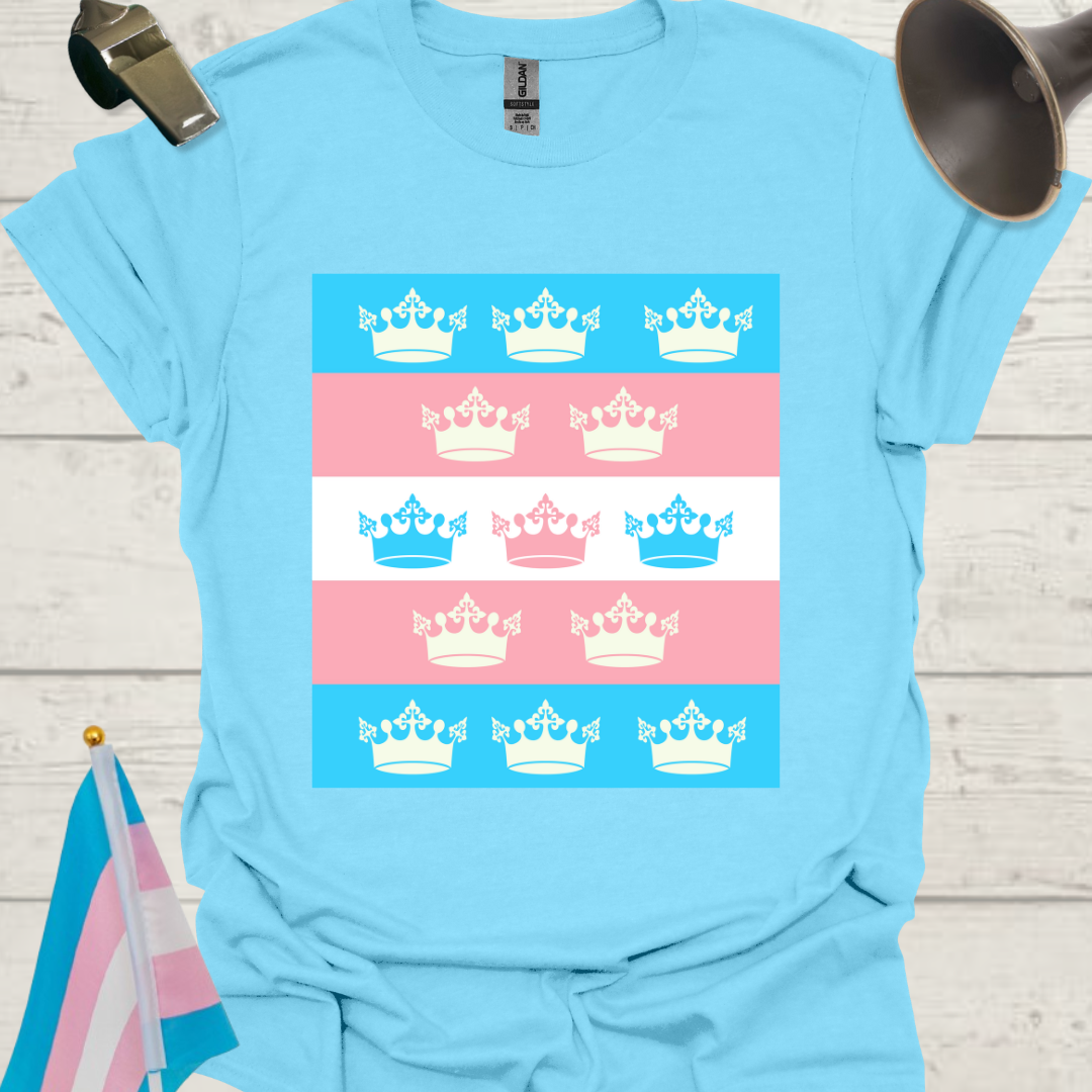 Transgender Pride Flag, Crowns Pattern T-Shirt