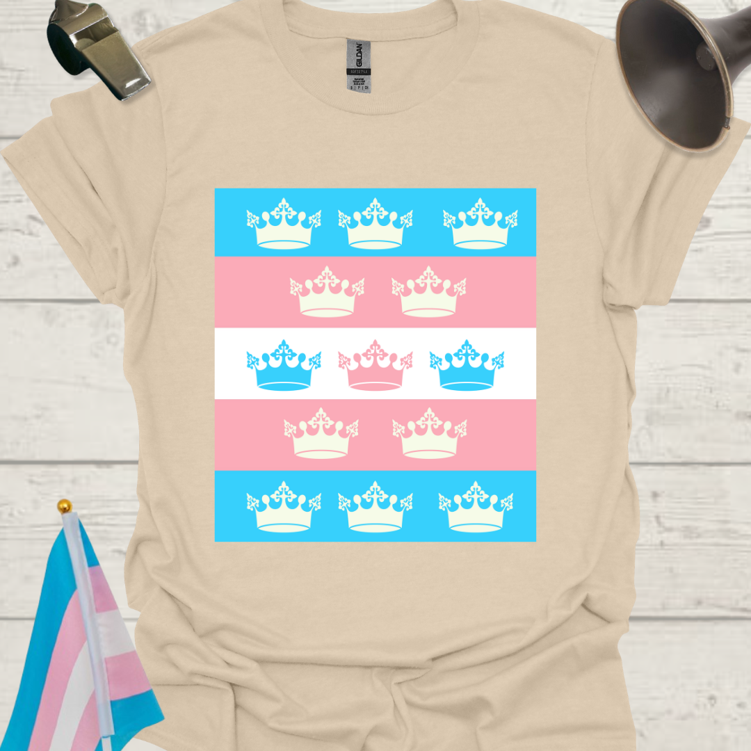 Transgender Pride Flag, Crowns Pattern T-Shirt