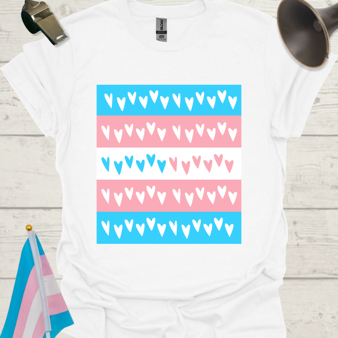 Transgender Pride Flag, Hearts Pattern T-Shirt