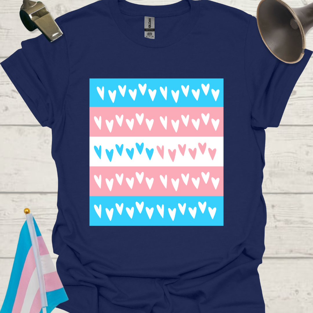 Transgender Pride Flag, Hearts Pattern T-Shirt