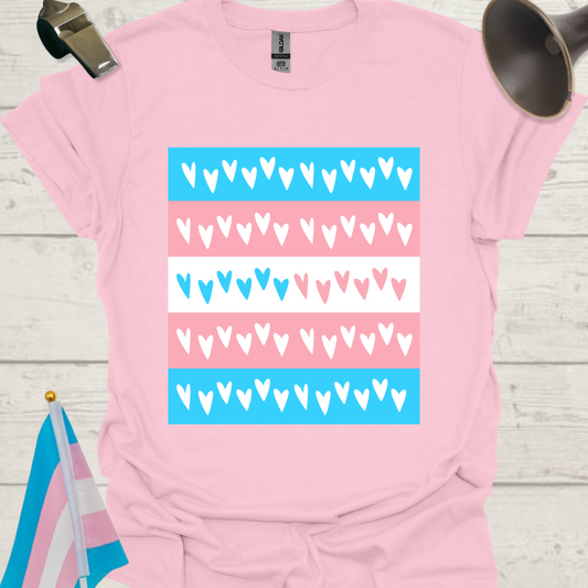 Transgender Pride Flag, Hearts Pattern T-Shirt