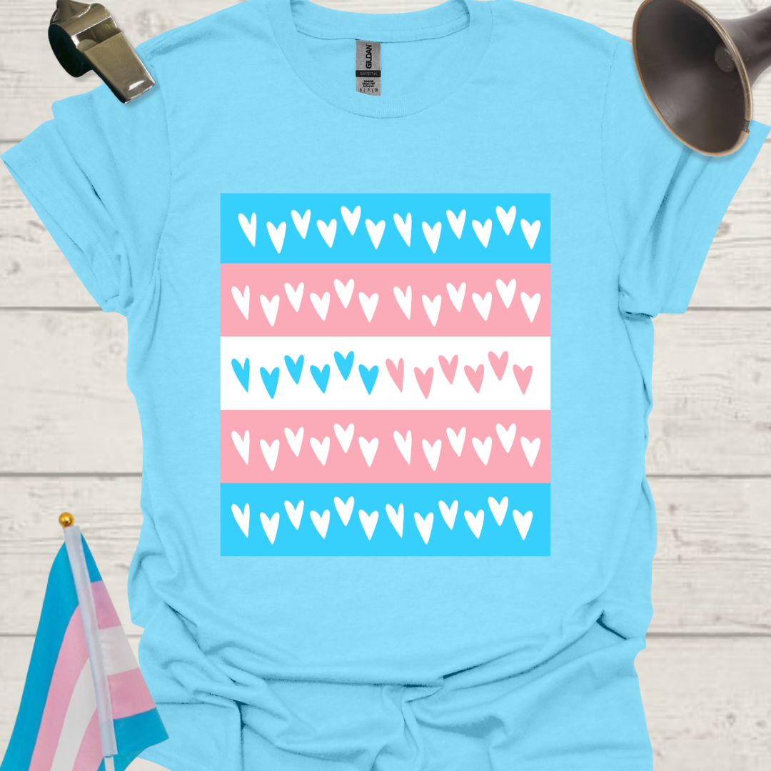 Transgender Pride Flag, Hearts Pattern T-Shirt