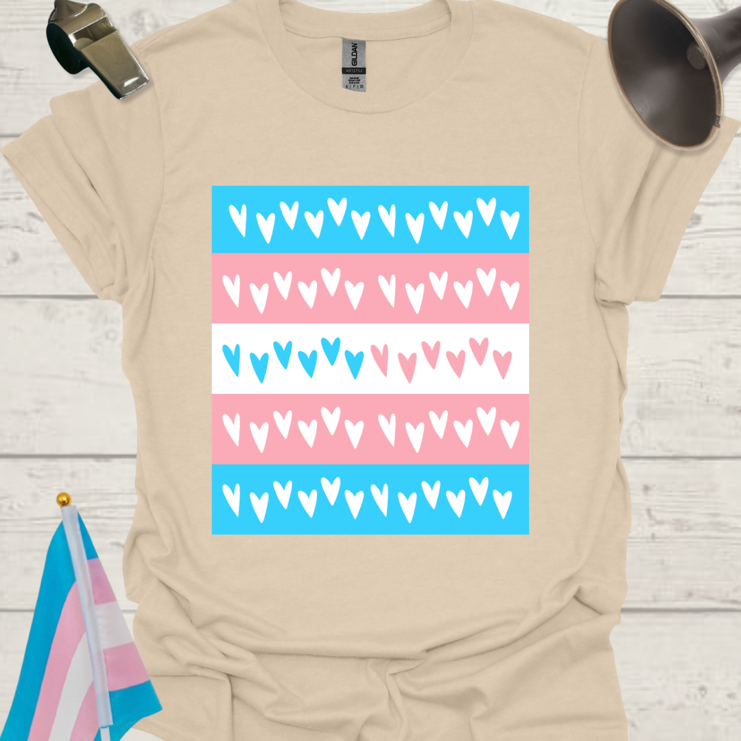 Transgender Pride Flag, Hearts Pattern T-Shirt