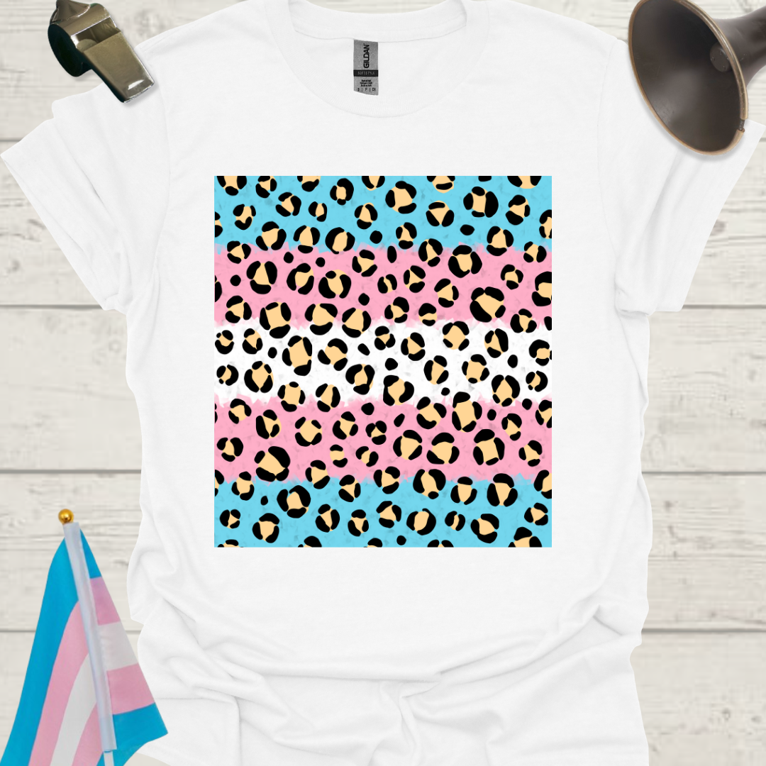 Transgender Pride T-Shirt, Cubism Beige Black Leopard Pattern Unisex Softstyle