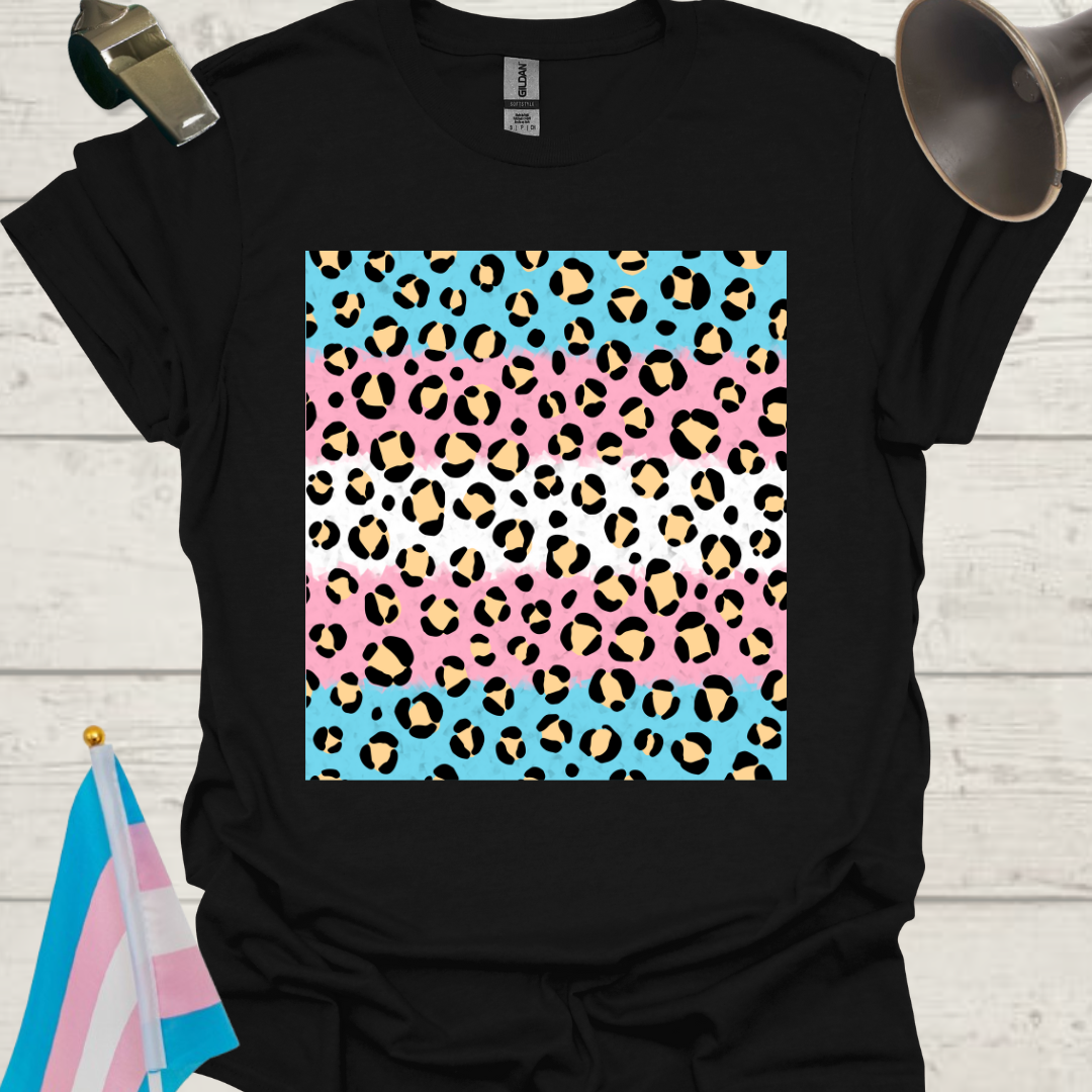 Transgender Pride T-Shirt, Cubism Beige Black Leopard Pattern Unisex Softstyle