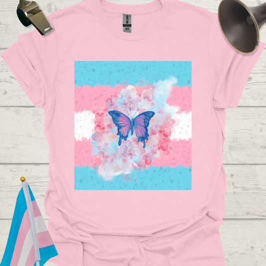 Transgender Pride T-Shirt, Cubism Butterfly, Cloud, Flowers Unisex Softstyle