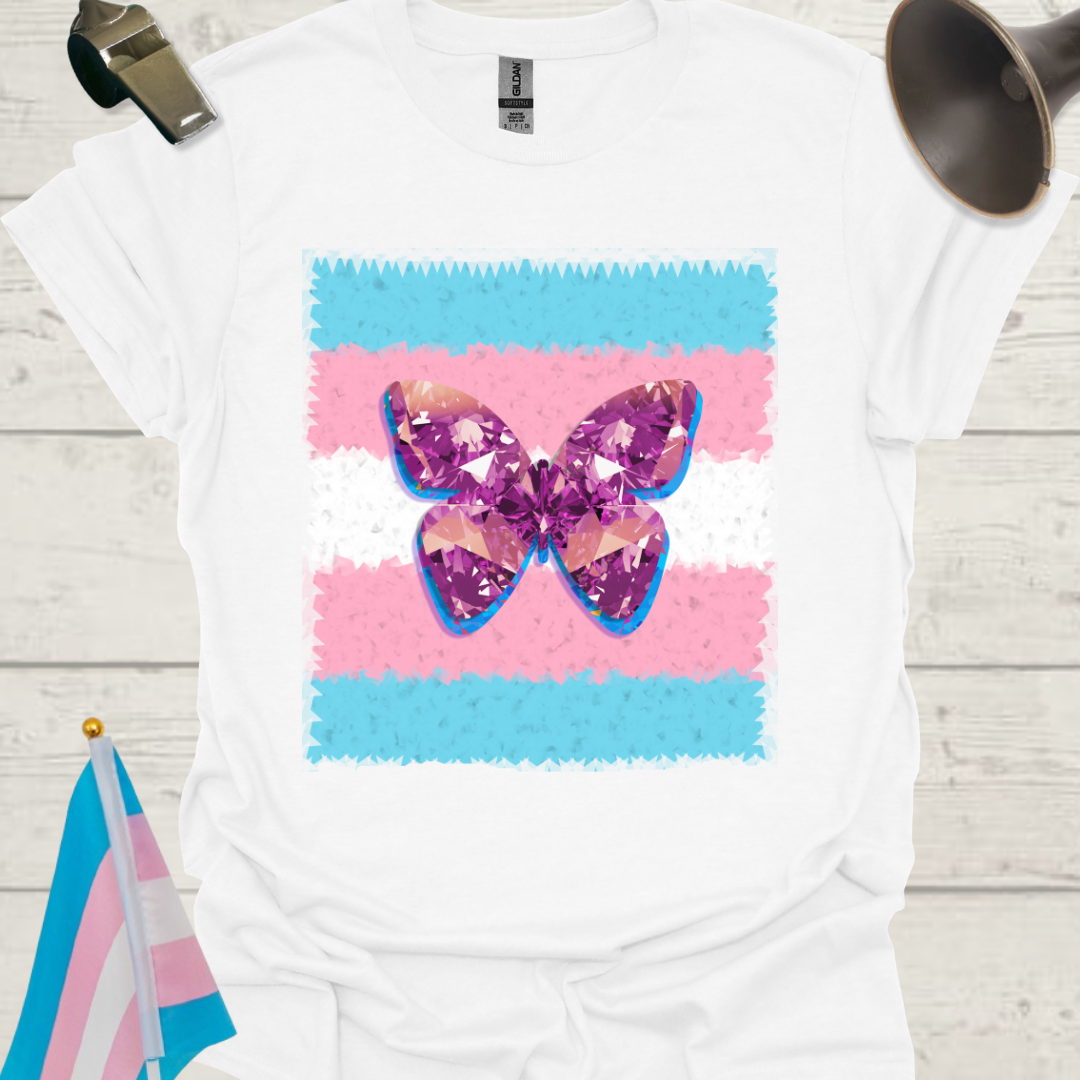 Transgender Pride T-Shirt, Cubism Gem Butterfly Unisex Softstyle