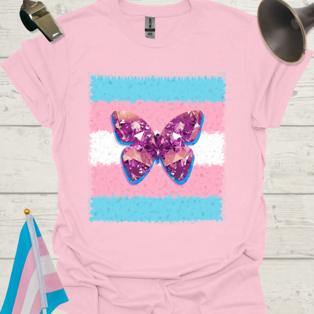 Transgender Pride T-Shirt, Cubism Gem Butterfly Unisex Softstyle