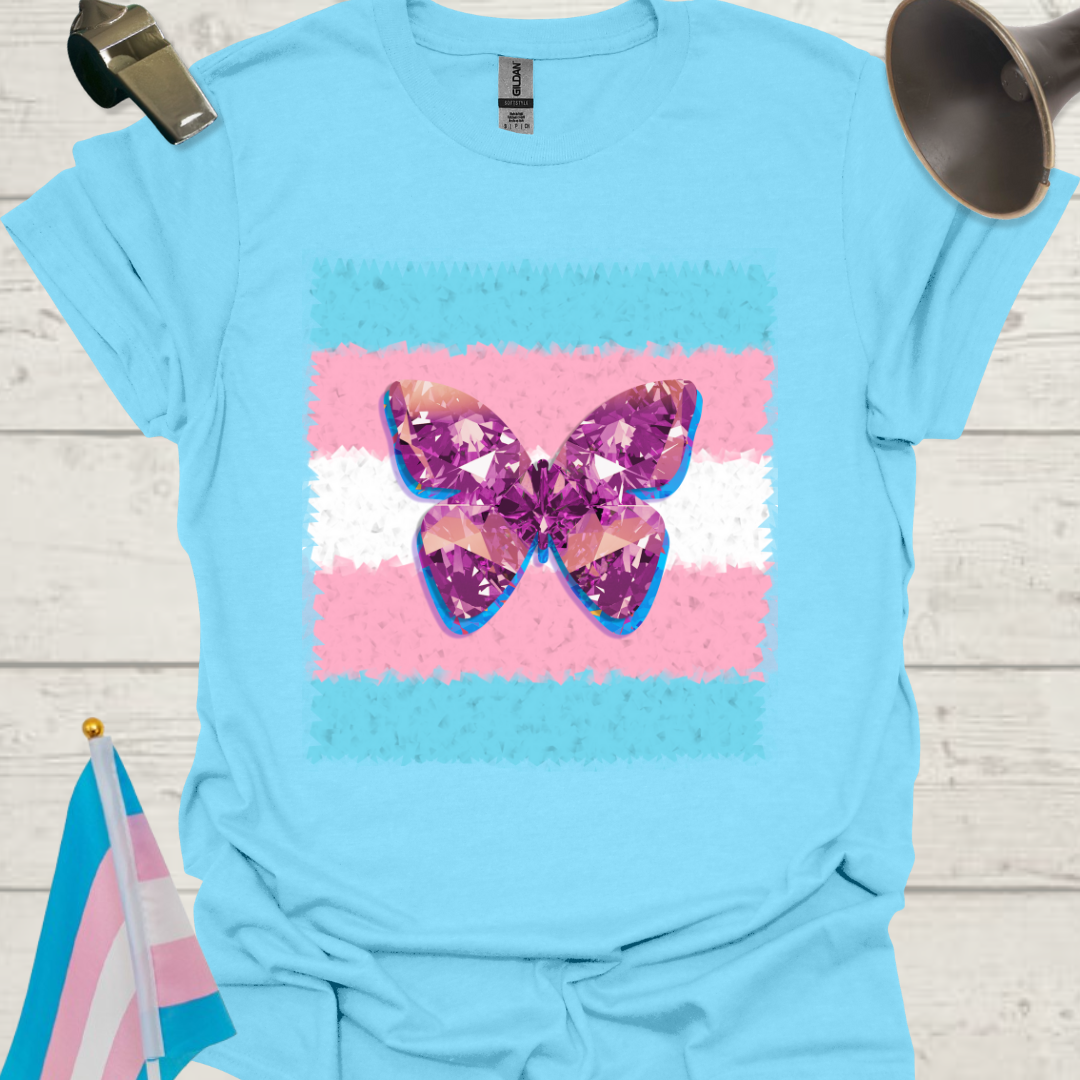 Transgender Pride T-Shirt, Cubism Gem Butterfly Unisex Softstyle