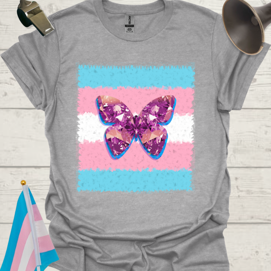 Transgender Pride T-Shirt, Cubism Gem Butterfly Unisex Softstyle