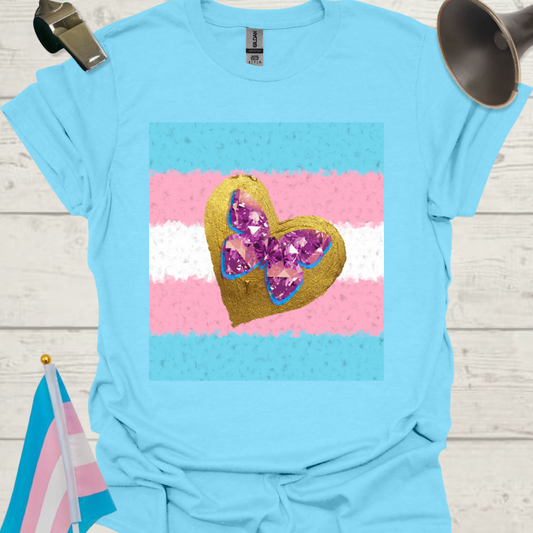 Transgender Pride T-Shirt, Cubism Golden Heart Gem Butterfly Unisex Softstyle