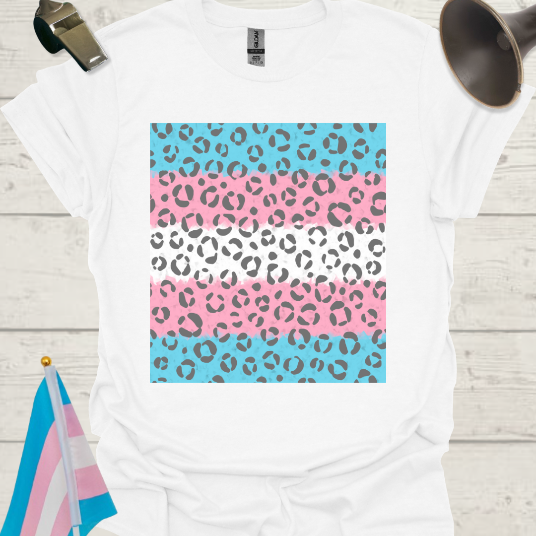 Transgender Pride T-Shirt, Cubism Grey Leopard Pattern Unisex Softstyle