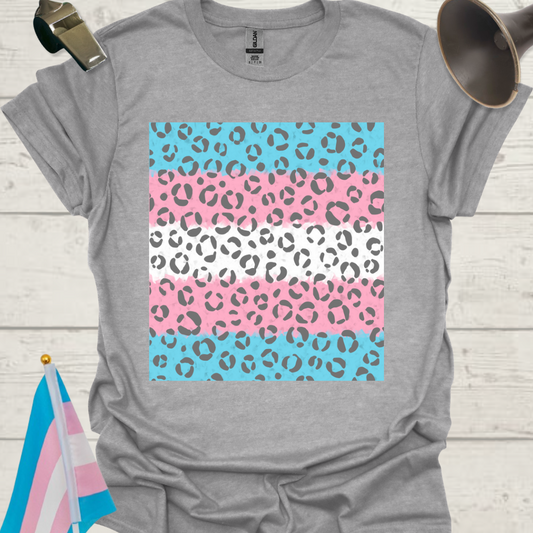 Transgender Pride T-Shirt, Cubism Grey Leopard Pattern Unisex Softstyle