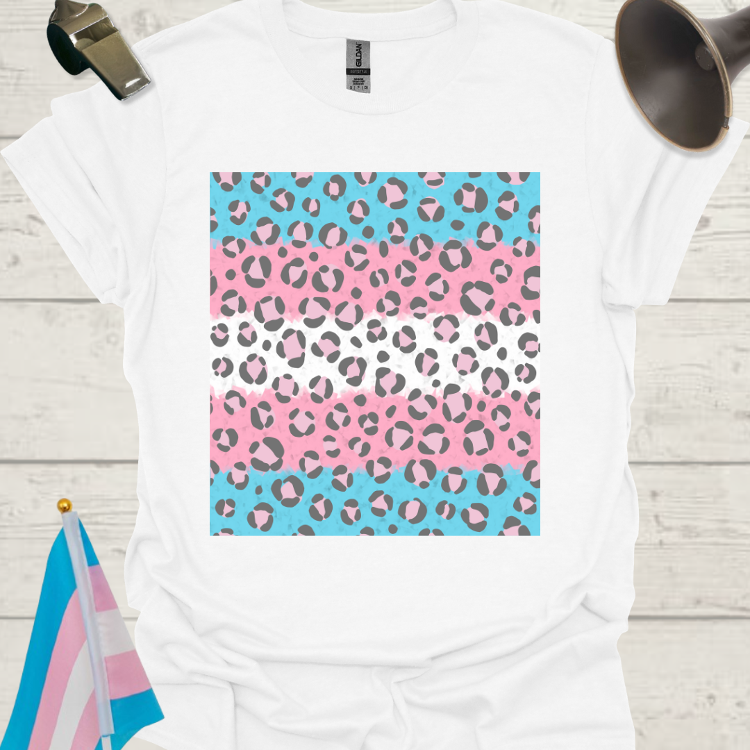 Transgender Pride T-Shirt, Cubism Pink Grey Leopard Pattern Unisex Softstyle