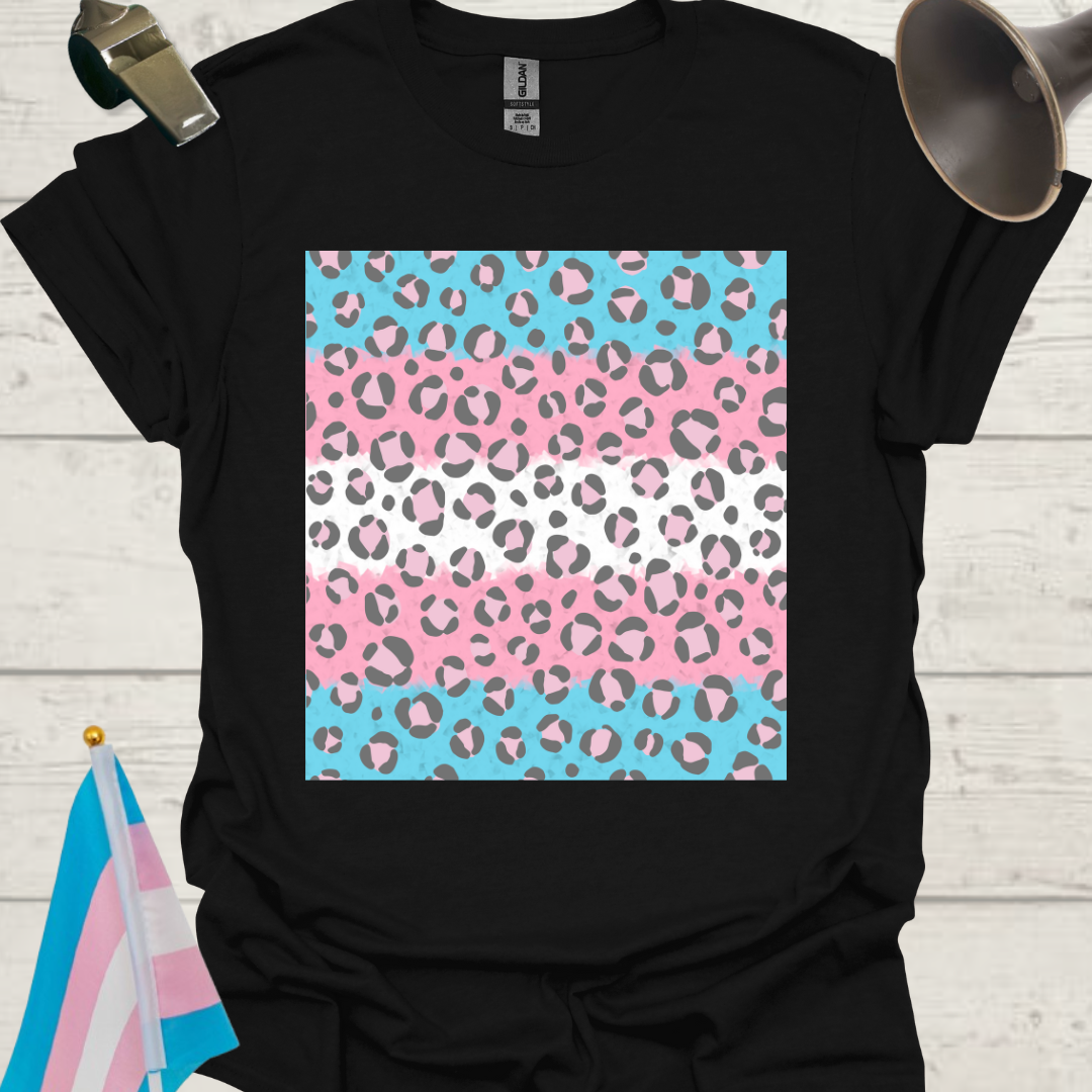 Transgender Pride T-Shirt, Cubism Pink Grey Leopard Pattern Unisex Softstyle