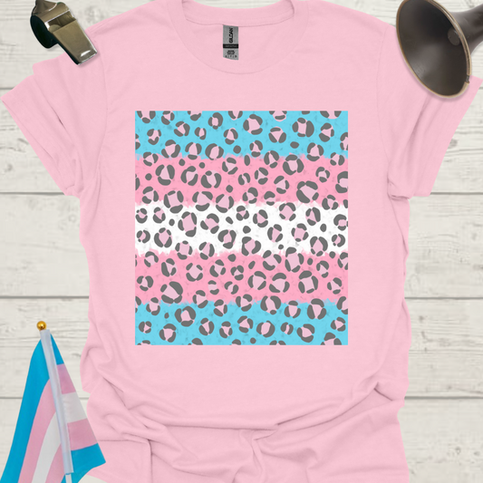 Transgender Pride T-Shirt, Cubism Pink Grey Leopard Pattern Unisex Softstyle