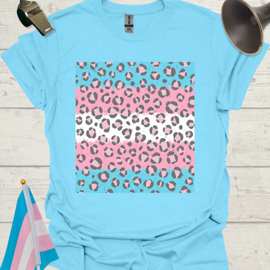 Transgender Pride T-Shirt, Cubism Pink Grey Leopard Pattern Unisex Softstyle