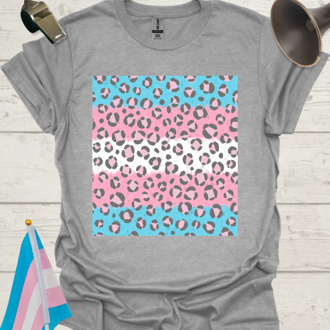 Transgender Pride T-Shirt, Cubism Pink Grey Leopard Pattern Unisex Softstyle
