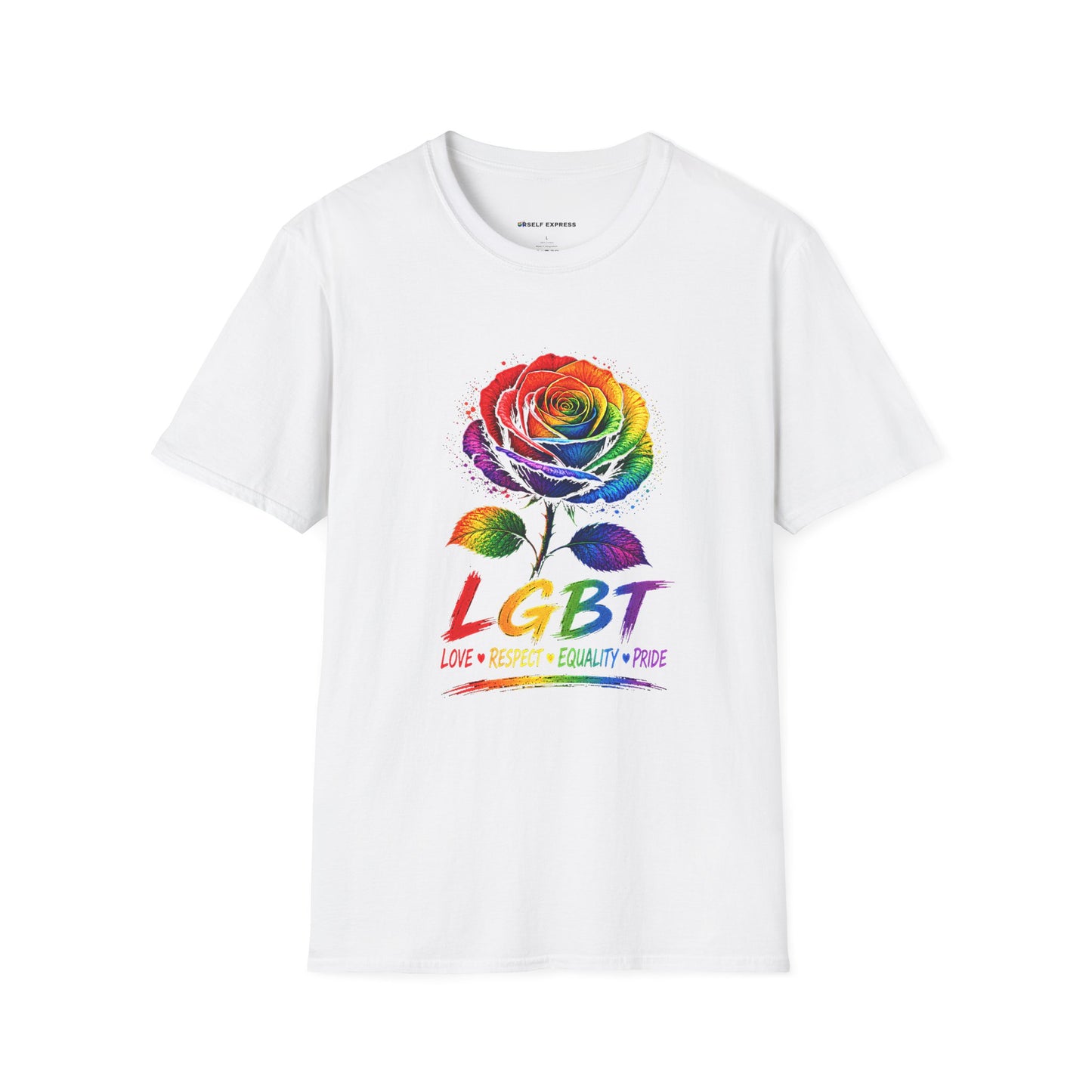 Pride Rose T-Shirt — Rainbow Flag Love, Respect & Equality