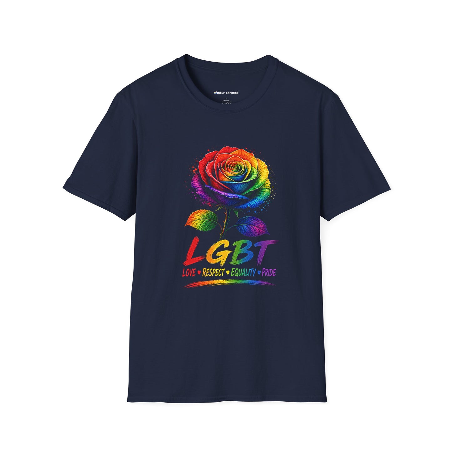 Pride Rose T-Shirt — Rainbow Flag Love, Respect & Equality