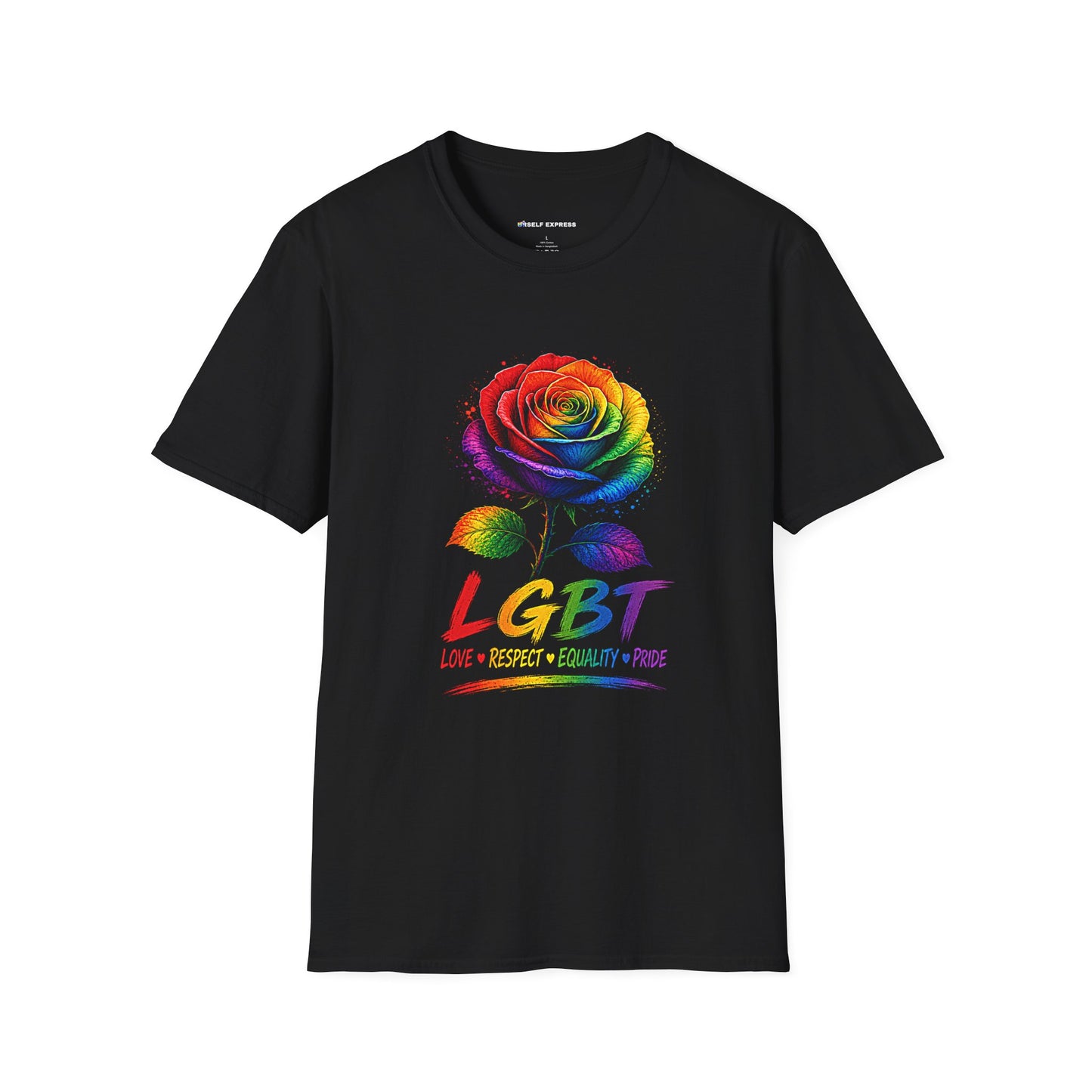 Pride Rose T-Shirt — Rainbow Flag Love, Respect & Equality