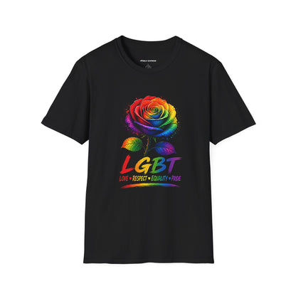 Pride Rose T-Shirt — Rainbow Flag Love, Respect & Equality