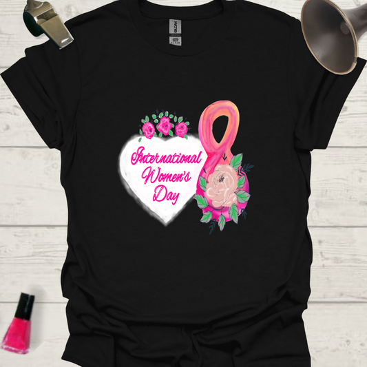 Feminist T-Shirt 8 International women's day pink roses, heart