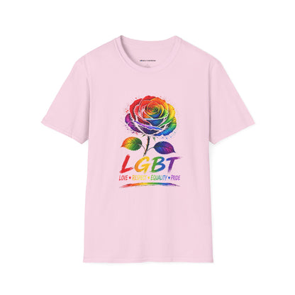 Pride Rose T-Shirt — Rainbow Flag Love, Respect & Equality