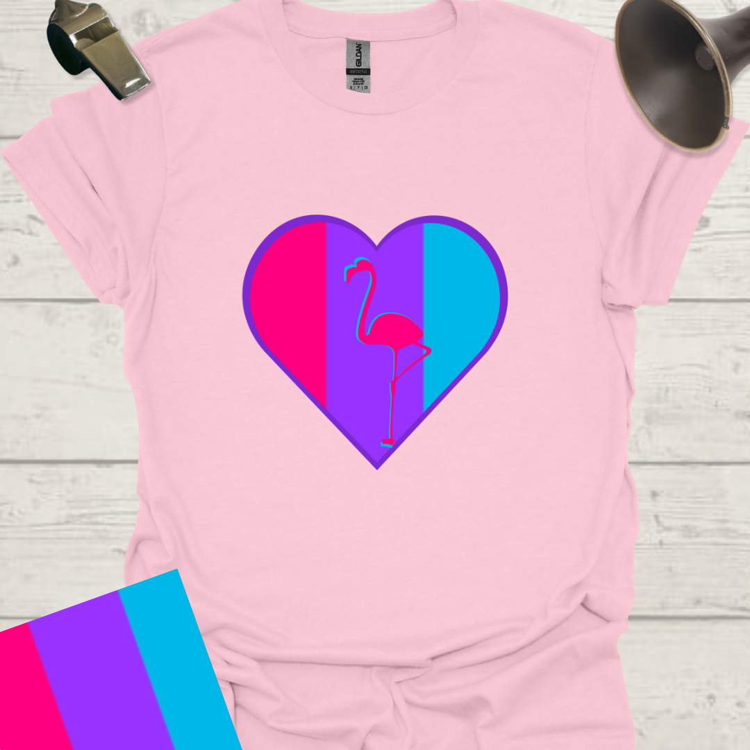 Unisex Pride Flag T-Shirt - Androgyne Flamingo in a Heart
