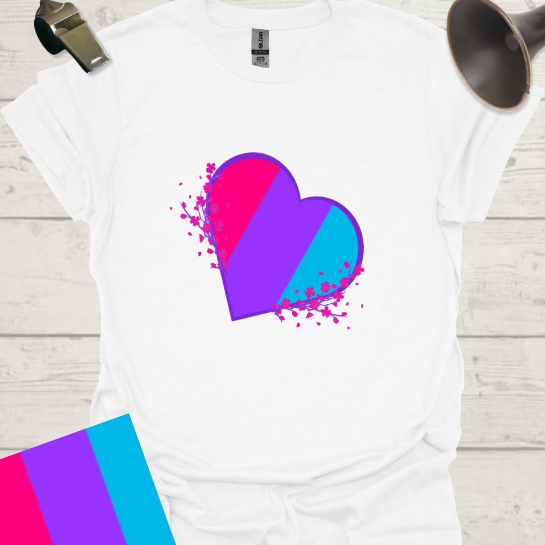 Unisex Pride Flag T-Shirt - Androgyne Flowers in a Heart