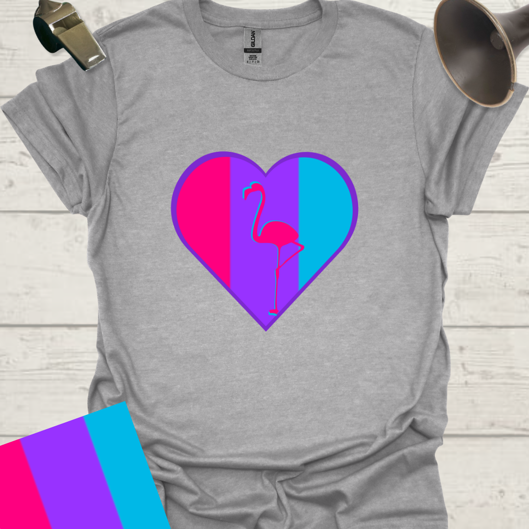Unisex Pride Flag T-Shirt - Androgyne Flamingo in a Heart