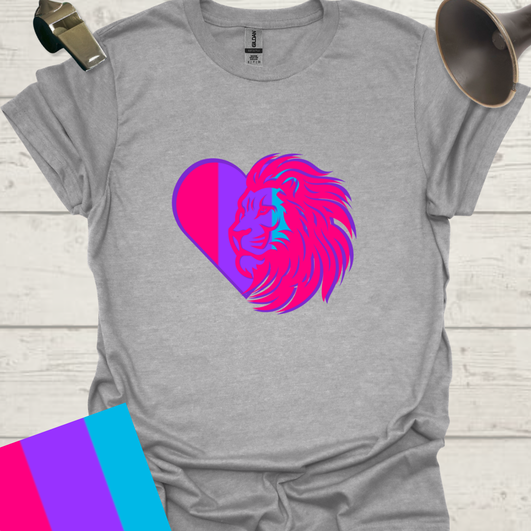 Unisex Pride Flag T-Shirt - Androgyne Lion in a Heart