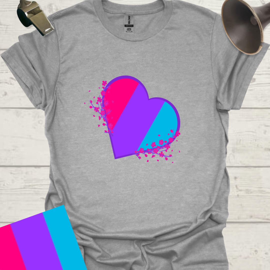 Unisex Pride Flag T-Shirt - Androgyne Flowers in a Heart