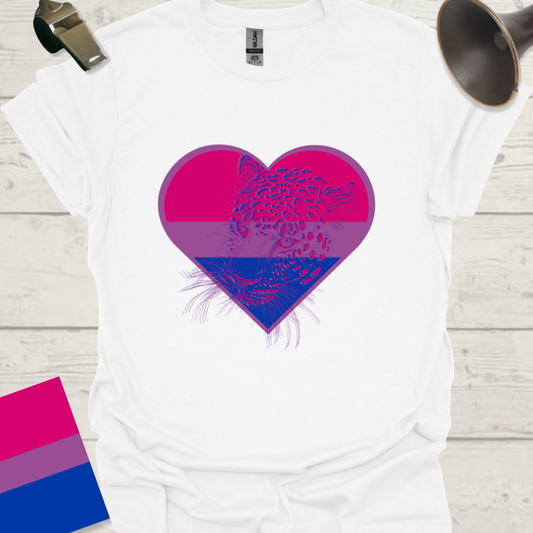 Bisexual Flag Heart Leopard Head T-Shirt