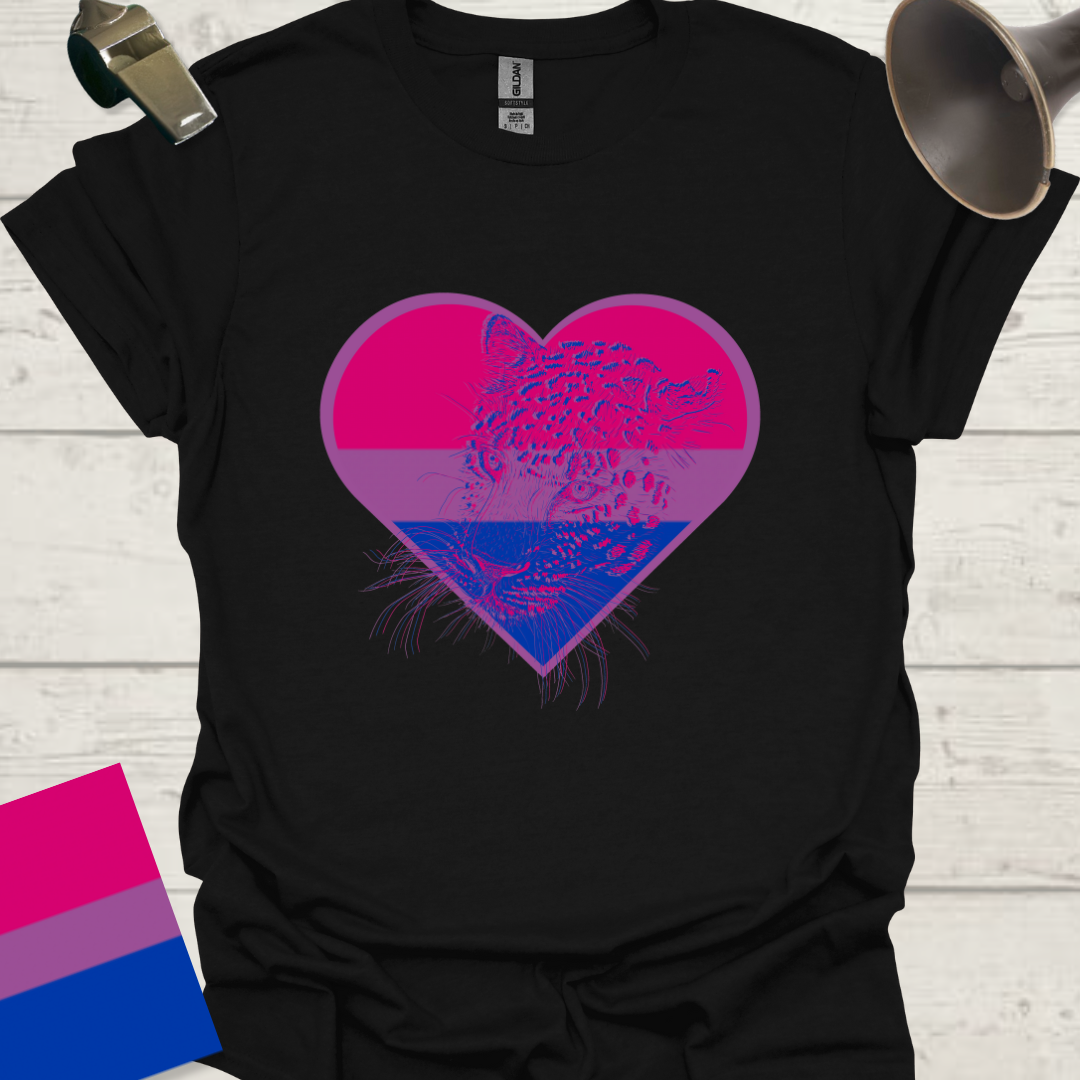 Bisexual Flag Heart Leopard Head T-Shirt