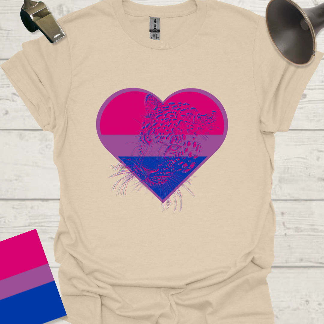 Bisexual Flag Heart Leopard Head T-Shirt