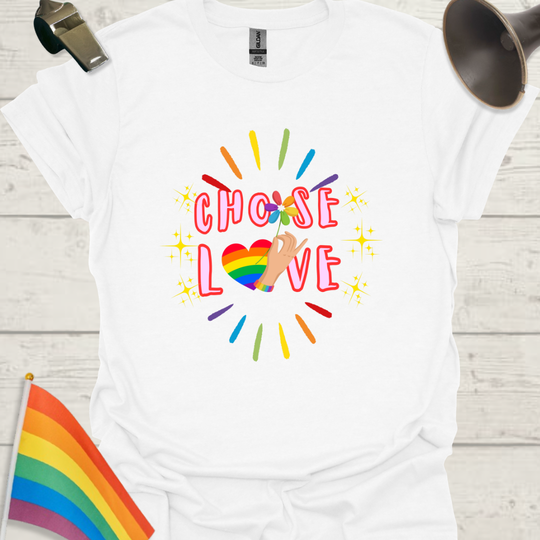 LGBT Choose Love T-Shirt, Rainbow Heart