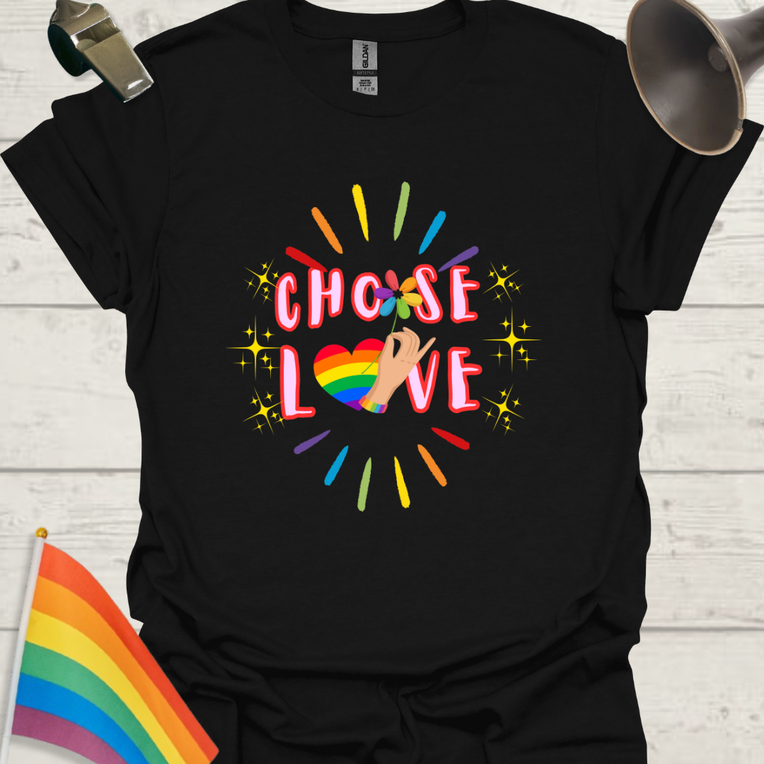 LGBT Choose Love T-Shirt, Rainbow Heart