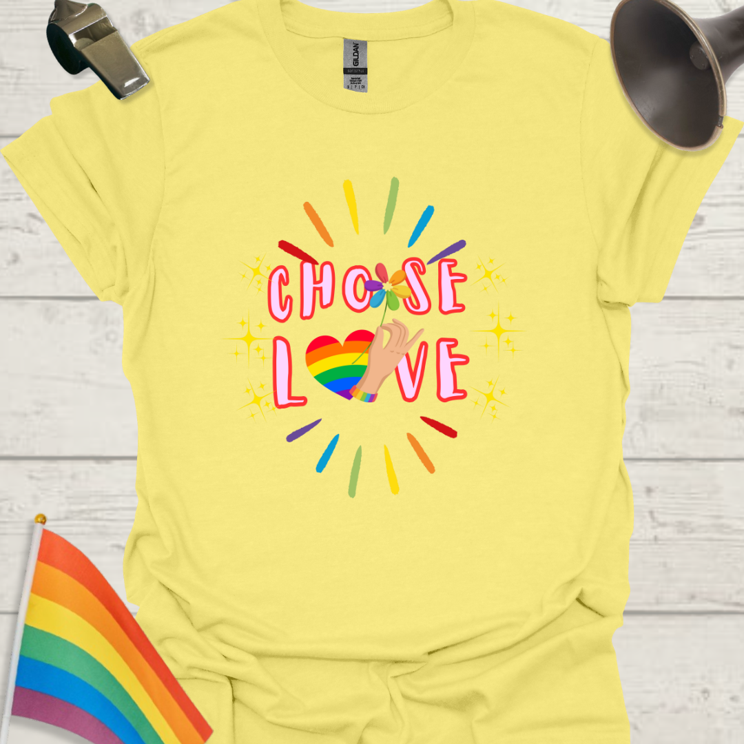 LGBT Choose Love T-Shirt, Rainbow Heart