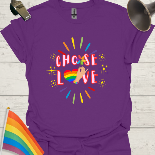 LGBT Choose Love T-Shirt, Rainbow Heart