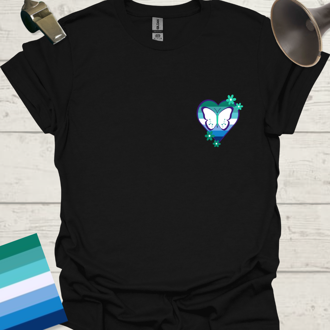 Gay Pride Flag Heart Butterfly, Flowers T-Shirt