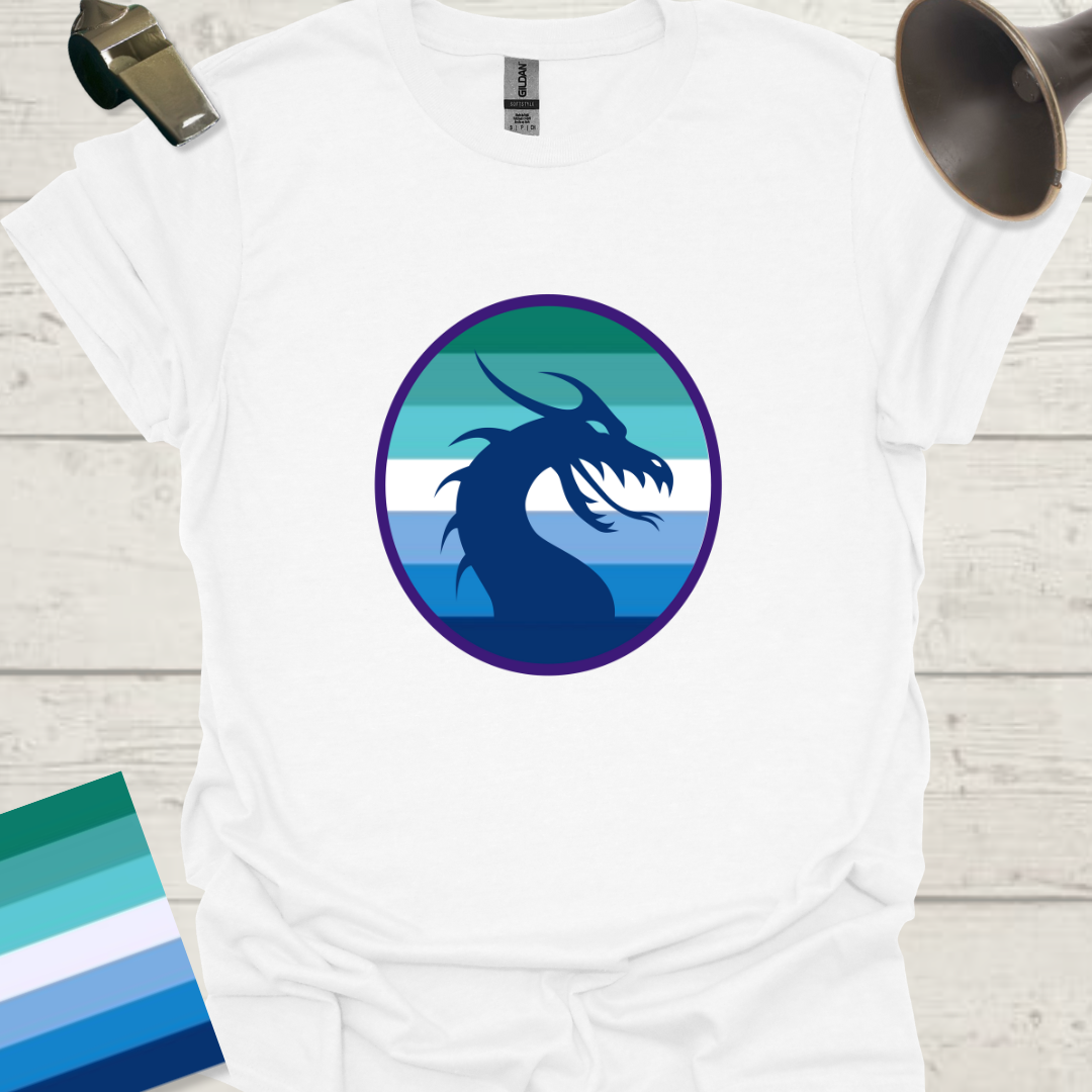 Gay Man Pride Flag Colors in a Sphere, Blue Dragon T-Shirt