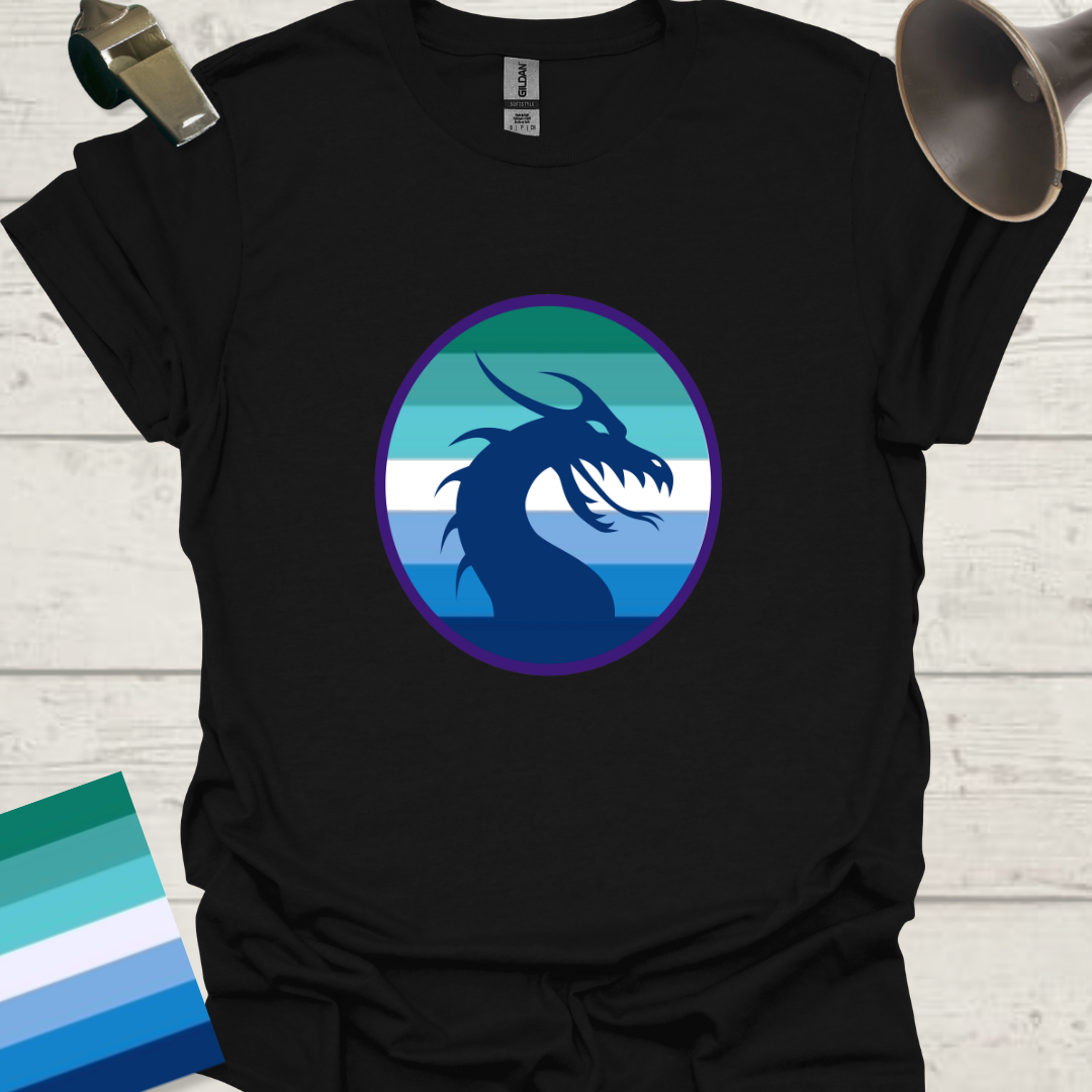 Gay Man Pride Flag Colors in a Sphere, Blue Dragon T-Shirt