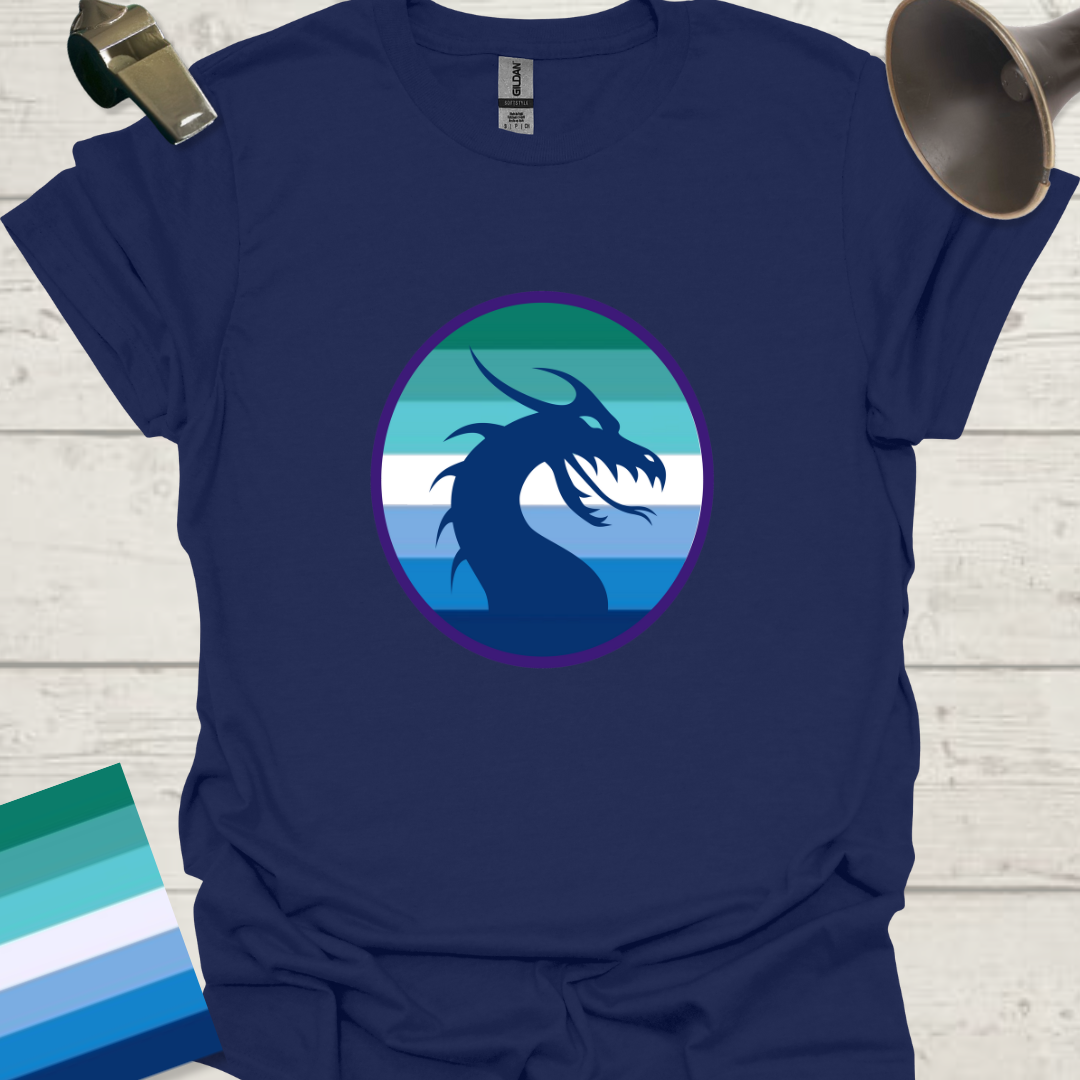 Gay Man Pride Flag Colors in a Sphere, Blue Dragon T-Shirt