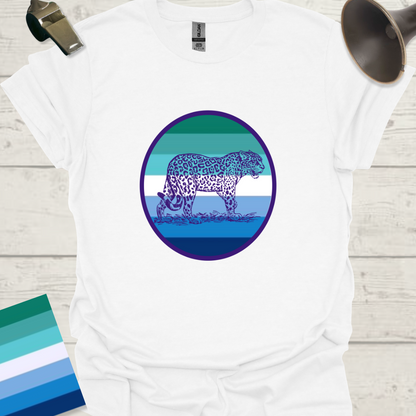 Gay Man Pride Flag Colors in a Sphere, Cute Leopard T-Shirt